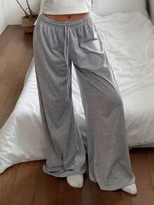 DAZY Women's Striped Fashion Drawstring Waist Loose Wide Leg Lounge Pants Fall - Grey - View 6