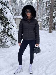 DAZY Women's Solid Color Plush Hooded Zip-Up Casual Daily Winter Padded Coat Fall Jacket - Black - View 11