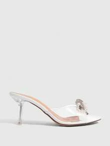 CUCCOO SZL New Square Toe Transparent TPU Heel Sandals One-Piece Pearl Bow Decoration Romantic - White - View 2