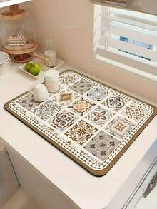1PC Large Diatom Mud Coffee Pattern Water Absorption Anti Slip Drainage Mat Quick Drying Washable Easy Clean Non Slip Countertop Dish Drying Pad For Kitchen Coffee Bar Water Bar Worktop Home Office Decor - Multicolor - View 15
