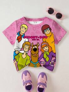 SCOOBY-DOO X SHEIN 小女孩卡通人物图案短袖T恤 - 白色 - 查看 1