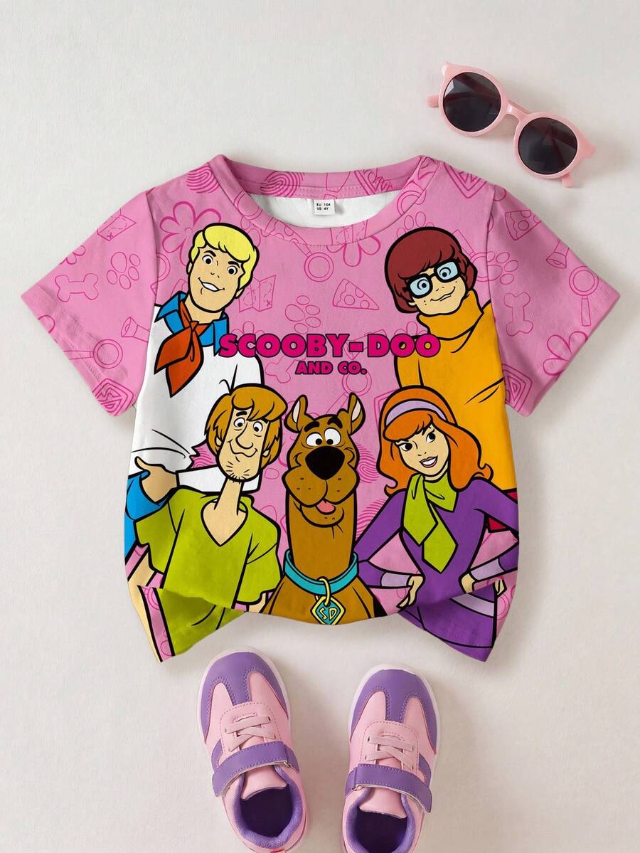 SCOOBY-DOO X SHEIN 小女孩卡通人物图案短袖T恤 - 白色 - 查看 1