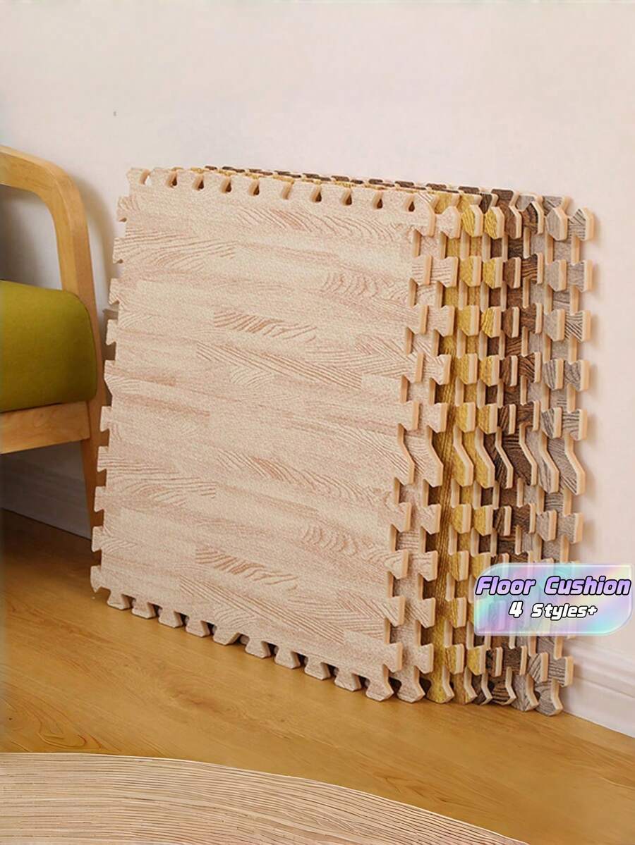 10Pcs 11.8Inch Wood Texture Interlocking Mat High Tenacity Non Slip Cushion Floor Tile Moisture Proof For Living Room Bedroom Kitchen Decor - multicolor - View 1