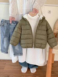 SHEIN Baby Boy Black Winter Thermal Lined Hooded Zip-Up Padded Coat Casual All-Match Versatile Soft Comfortable Sports Suitable For Outdoor Snow Play - Multicolor - View 8