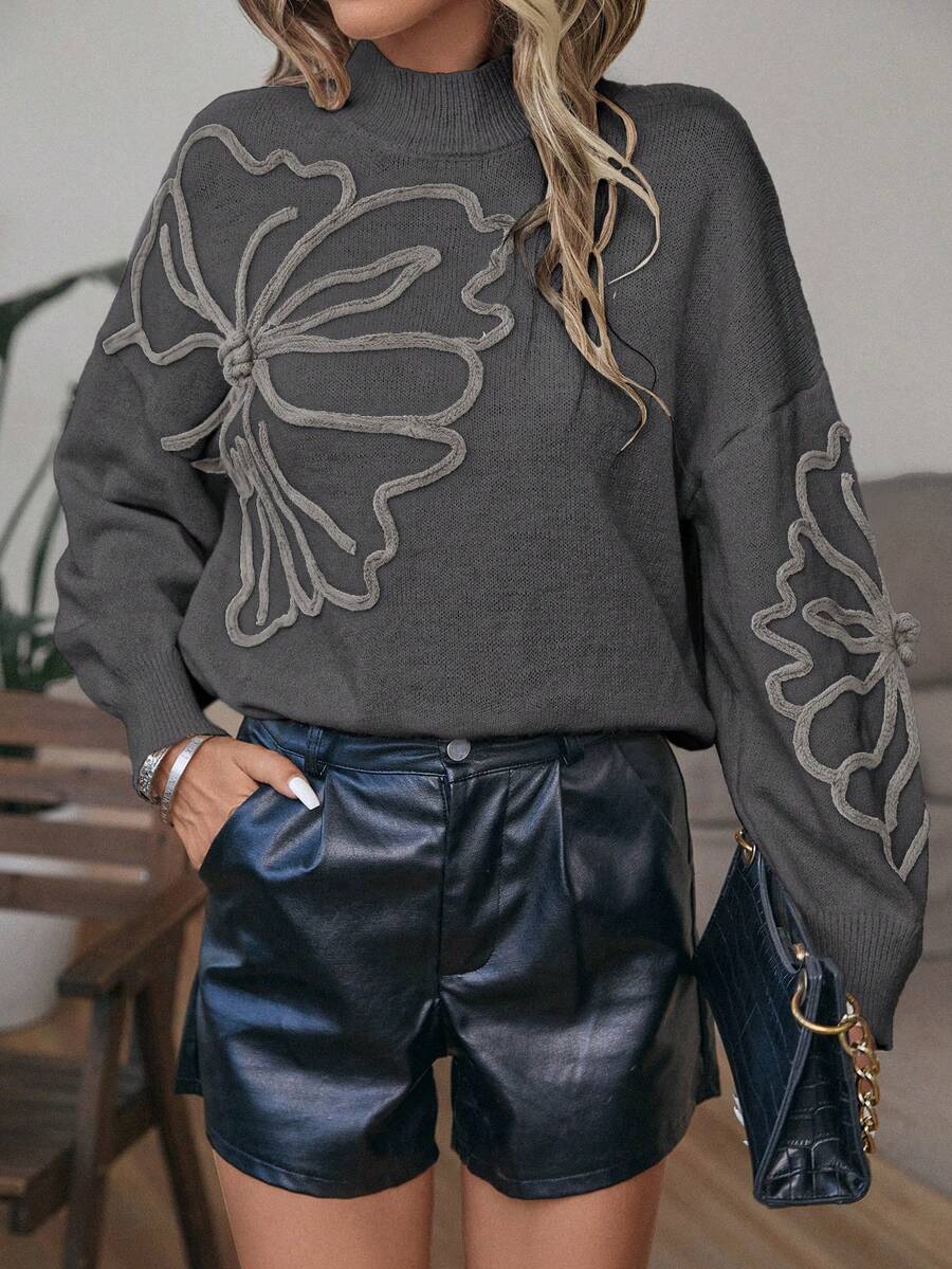 Balvessa 女款復古3D花卉刺繡長袖針織衫 - 彩色 - 查看 1