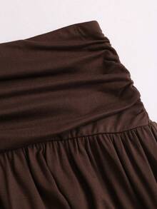 Sweetra Spring/Summer New Vintage Dark Brown 2 Pieces Set, Tank Top And Skirt Set, Casual Elegant Everyday Day Time - Coffee Brown - View 3