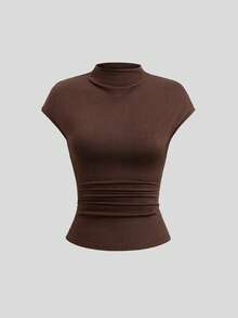 Sweetra Spring/Summer New Vintage Dark Brown 2 Pieces Set, Tank Top And Skirt Set, Casual Elegant Everyday Day Time - Coffee Brown - View 5