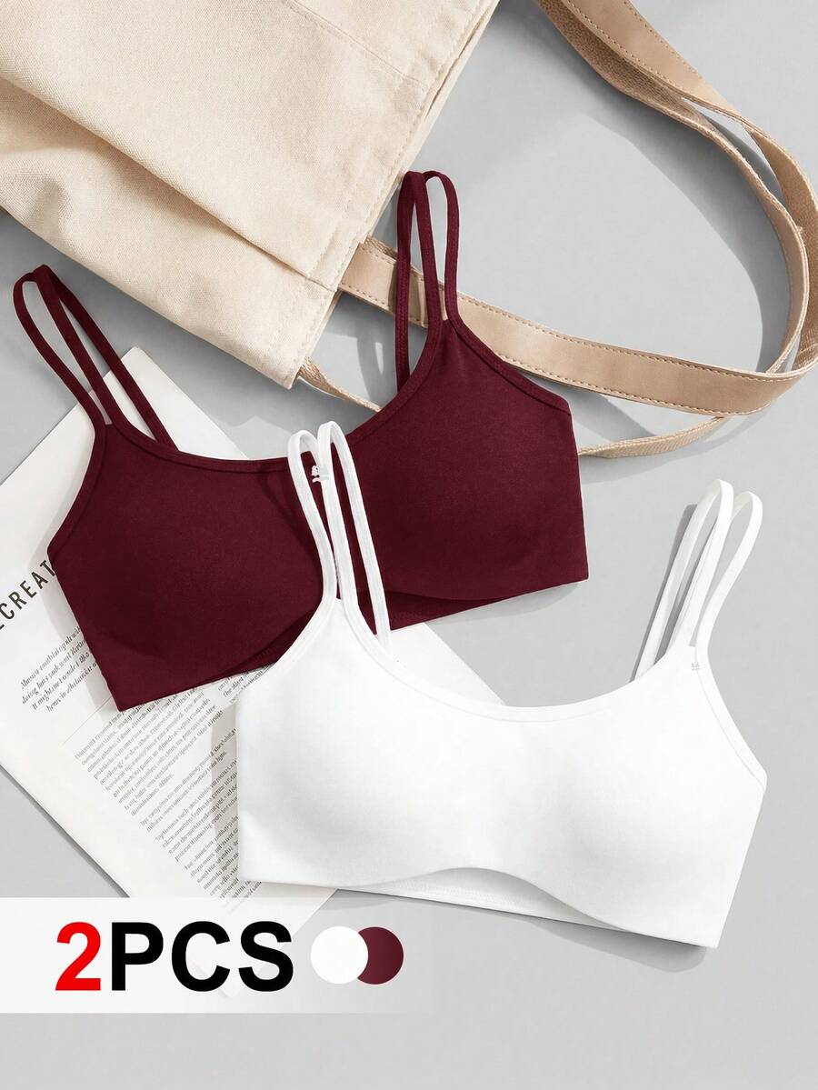 SHEIN Cheerettes 2件組女款素色休閒日常細肩帶運動內衣 - 彩色 - 查看 1