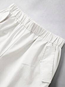 SHEIN 青少年/青年男孩基礎休閒純色工裝褲，適合學校、日常休閒、旅行、戶外、派對 - 白色 - 查看 4