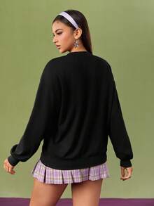 SCOOBY-DOO X SHEIN Women's Casual Gradient Cartoon Printed Loose Fit Drop Shoulder Sweatshirt, Spring/Autumn - Black - View 2