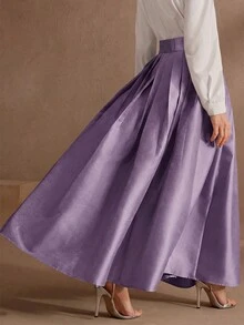 Anewsta Essential Rok Maxi Model Putri Elegan Berpinggang Tinggi Warna Burgundy untuk Wanita - Purple - View 2