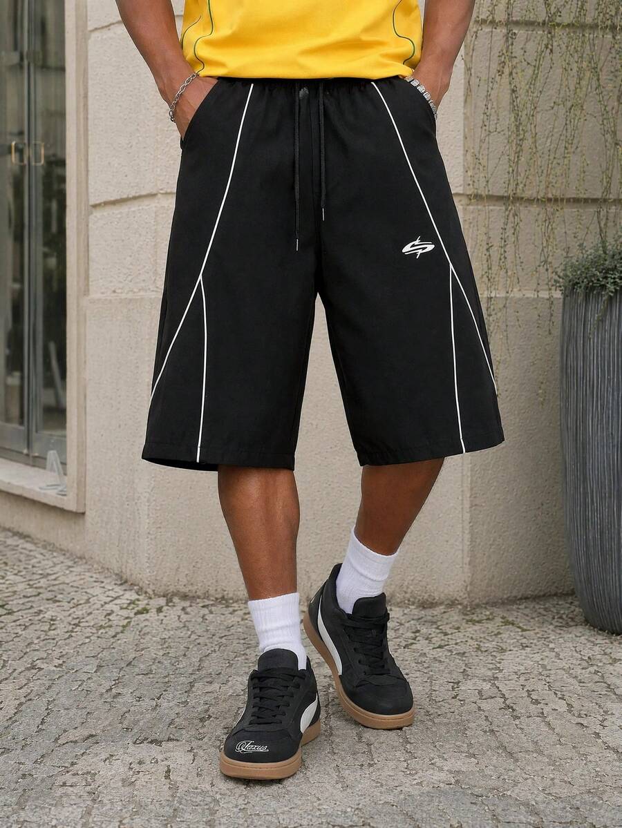 Manfinity EZcore Plus Size Men's Casual Summer Bermuda Beach Shorts With Contrast Trim And Drawstring Waist - Black - View 1