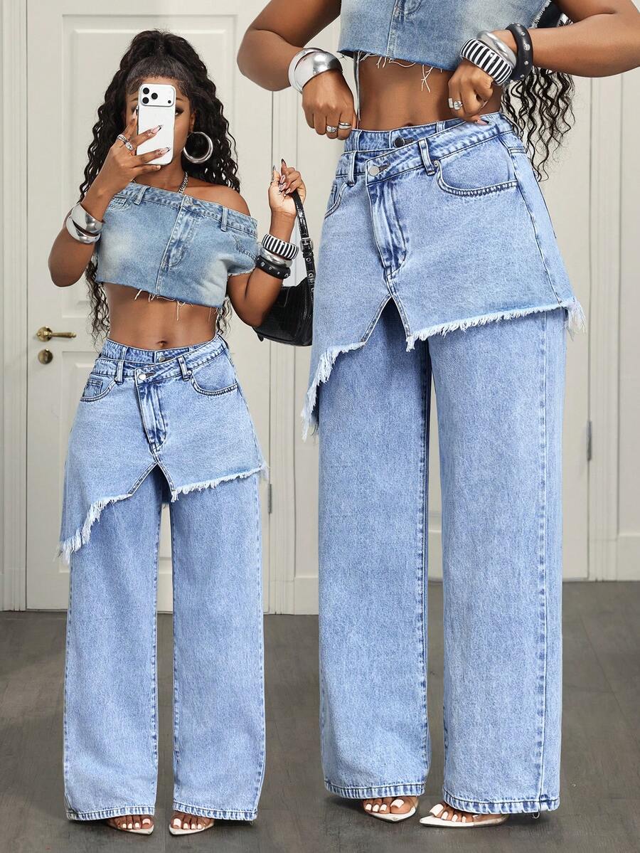 BamGleam Casual Y2k 2000s Comfortable Wrap Women's Jeans Night Out Aqua Blue Summer - Blue - View 1