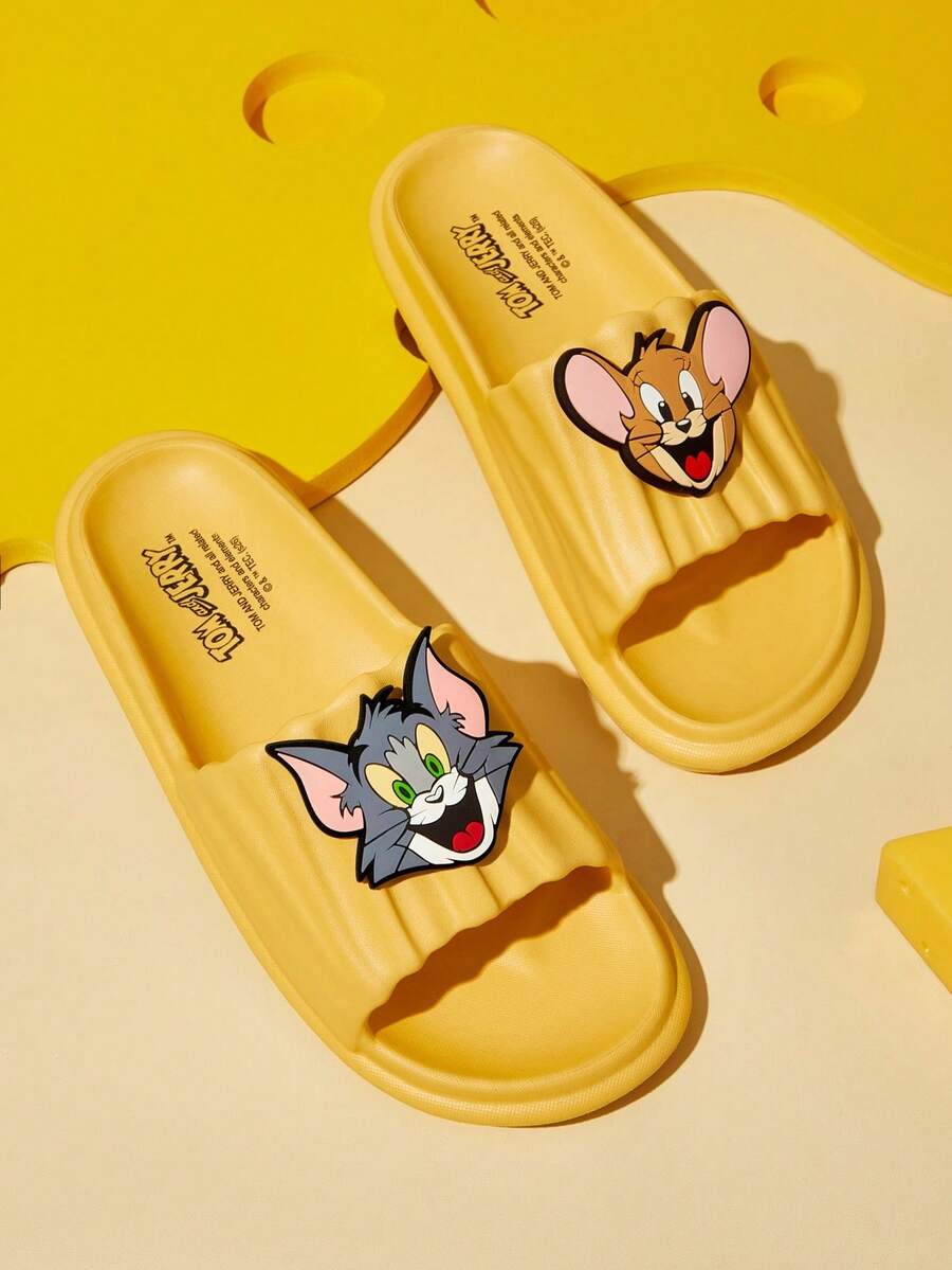 TOM & JERRY X SHEIN 時尚可愛一腳蹬拖鞋 防滑快乾浴室拖鞋,輕量耐用 EVA 材質,泳池、海灘、室內外通用 - 黃色 - 查看 1
