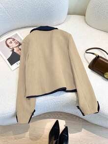 GlowEve Elegant Colorblock Patchwork Jacket For Spring And Autumn Commute - Apricot - View 2