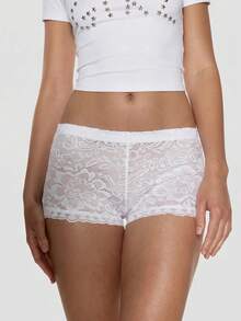 MUSERA Scalloped Edge Mesh Lace Mini Shorts Spring Summer Holiday Festival Daily Everyday Cute Going Out Vacation Feminine Girly Y2k Bad Timing - White - View 1