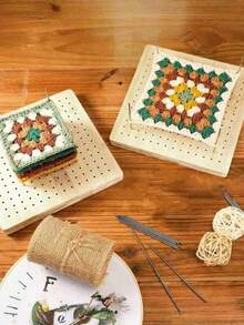 1PC Large Square Wooden Crochet Blocking Board With 8 Stainless Steel Pins Non Slip Base Durable Wool Knitting Mat Natural Brown Color For Crochet Projects Home Studio Office Craft Room Gift For Crocheter - multicolor - View 4
