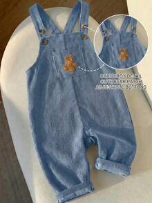 LMoss Kids Baby Boy Bear Patchwork Romper - Dusty Blue - View 10