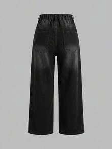 SHEIN MOD 大尺碼休閒水洗彎腿牛仔褲 - 黑色 - 查看 2