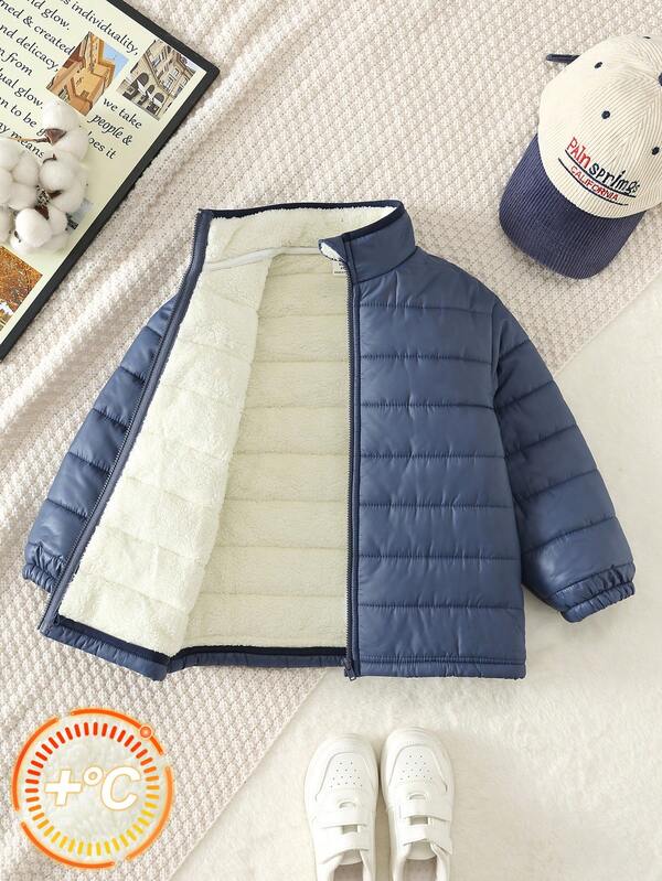 Young Boys Casual Daily Sports Comfortable Thick Loose Stand Collar Padded Quilted Winter Coat Jacket Suitable For Autumn/Winter Home, Outdoor, Skiing, Snow Play, Travel