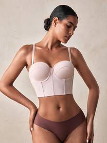 Veilyse Áo croptop cúp ngực không dây màu be dành cho nữ - Dây đeo có thể tháo rời, thích hợp mặc đi nghỉ mát. - Màu be - Xem 5