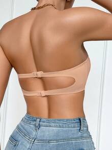 SHEIN Bralette And Wireless Bra With Padding, Straight Band - Khaki - View 5