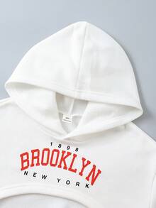 SHEIN 青少年女孩秋冬三件套：抓絨內裡長袖連帽短版衛衣 + 羅紋針織細肩帶背心 + 時尚紅黑格紋慢跑褲，舒適個性穿搭 - 彩色 - 查看 6