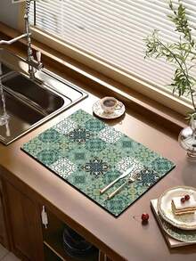 1PC Large Diatom Mud Coffee Pattern Water Absorption Anti Slip Drainage Mat Quick Drying Washable Easy Clean Non Slip Countertop Dish Drying Pad For Kitchen Coffee Bar Water Bar Worktop Home Office Decor - Multicolor - View 12