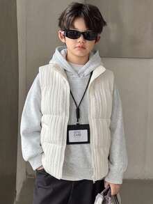 DAZY Tween Boy Autumn/Winter Casual Versatile Sleeveless Jacket - Beige - View 6