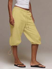 MUSERA Low Rise Adjustable Toggle Cropped Joggers Altitude Spring Summer Cute Vacation Holiday Airport Lounge Casual Everyday - Yellow - View 3
