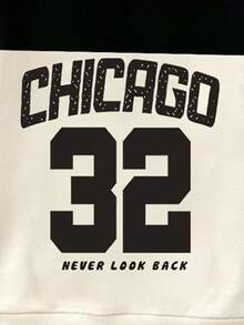(1套) 嬰兒男童時尚休閒極簡風 Chicago 32 條紋黑米色圖案基礎連帽衛衣與運動長褲 - 彩色 - 查看 7