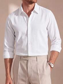Core Aspect 極簡紋理白色花瓣袖襯衫領上衣，成熟商務休閒男裝 - 白色 - 查看 5