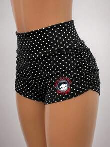 Betty Boop x SHEIN SHEIN EZwear 女款波點抓皺休閒百搭日常穿著修身短褲 - 彩色 - 查看 7
