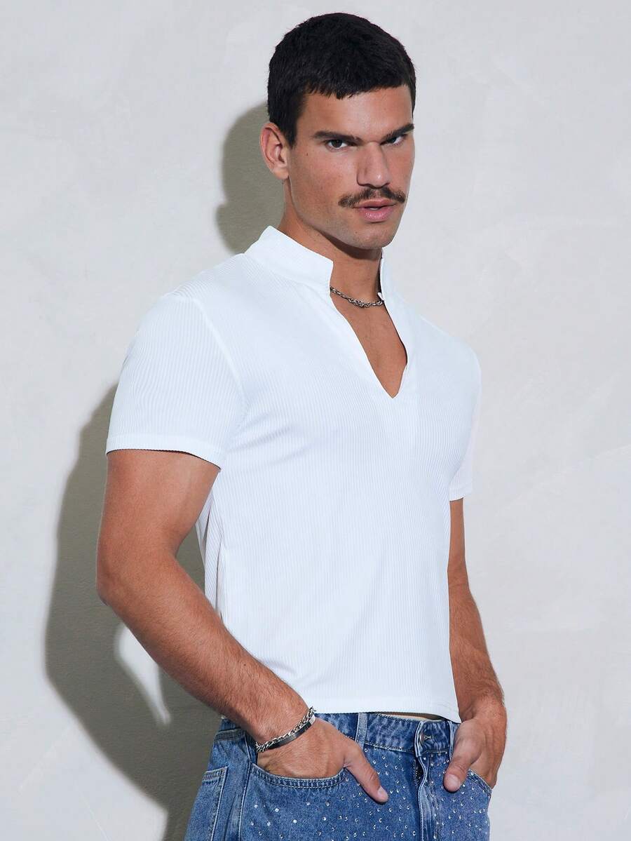 FeverCity Men's Solid Color Casual Versatile Daily Wear Short Sleeve T-Shirt - White - View 1