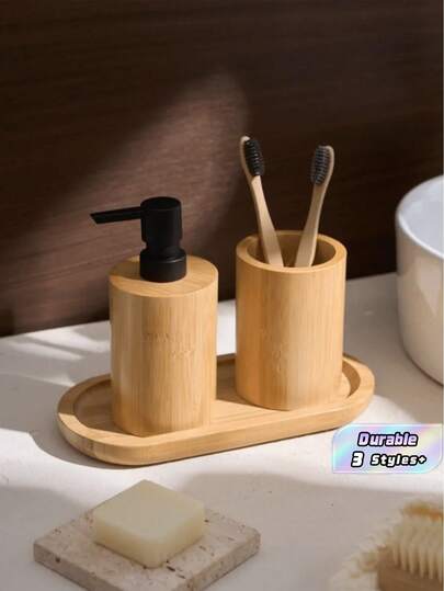 1PC /2PCS Bamboo Soap And Lotion Dispenser Bottle Bathroom Accessories Set, Bamboo Soap Dispenser Bottle Refillable Liquid Pump Bottle Great For Kitchen, Bath, Bathroom Accessories, Countertop