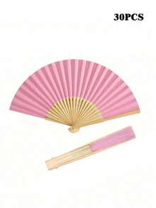 1/5/10/20 piezas Abanicos de papel plegables de mano estilo retro, abanicos de bambú portátiles, accesorio ideal de verano para refrescar y estilizar, adecuado para fiestas y eventos - Rosa - Ver 9