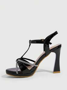 CUCCOO SZL Women's Fashion Elegant Party Diamond Embellished High Heel Sandals - Black - View 4
