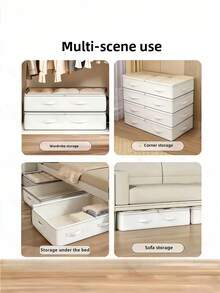 3pcs White Foldable Under Bed Storage Bins Closet Organizer Multi-Use For Blankets Dresses Quilts Pillows Clothes Home Storage - Multicolor - View 5