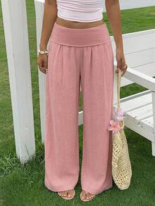 SHEIN EZwear Women's Casual Loose Solid Color Pants - Dusty Pink - View 4