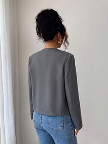 Modelyn Spring/Autumn Simple Fashion Elegant Round Neck Metal Button Slimming Versatile Daily Commute Women's Jacket - Grey - View 2