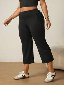 Slayform Celana Capri Olahraga Minimalis Saku Warna Polos Ukuran Plus Wanita - Hitam - View 4