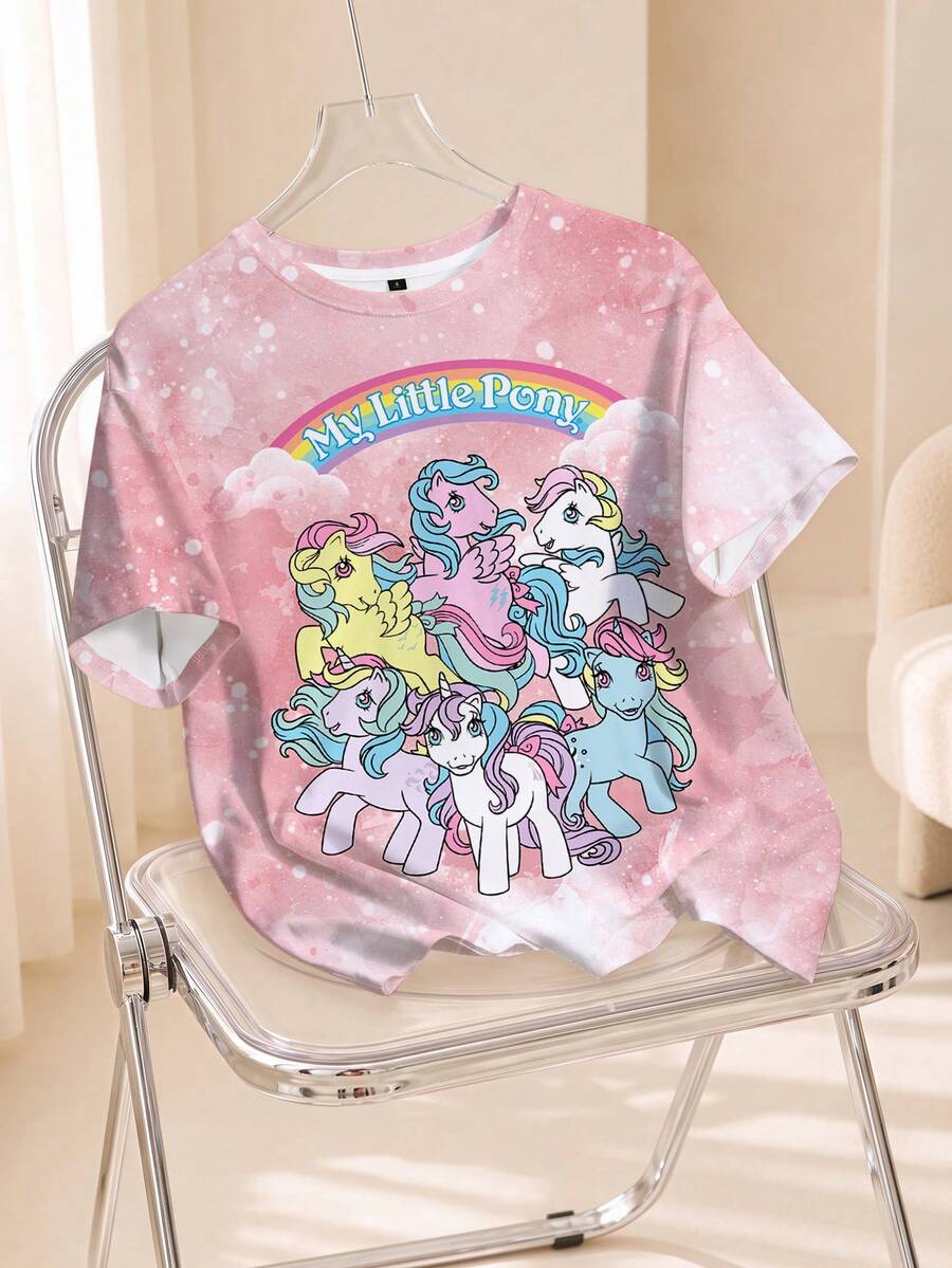 My Little Pony X SHEIN 女款夏季休閒卡通印花T恤 - 白色 - 查看 1