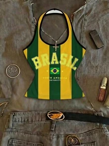Attitoon World Cup Jersey Women's Casual Fitted Halter Neck Tank Top Suitable For Summer - Multicolor - View 1