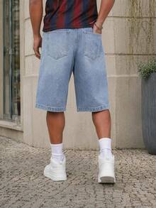 Manfinity EZcore Plus Size Men's Rhinestone Embellished Wide Leg Denim Shorts - Light Wash - View 2