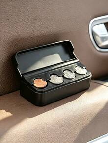 1PC Compact Durable ABS Black Foldable Creative Coin Holder Organizer Box For Car Easy Access Mini Storage Gift For Drivers Men Dad Fathers Day Christmas Birthday Automotive Interior Accessories Must Haves - Storage box - View 2