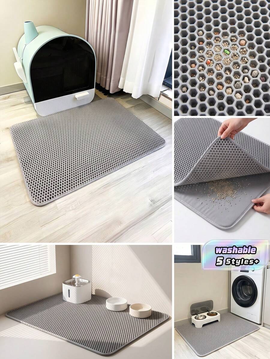 1PC EVA Cat Litter Mat, Double Layer One-Piece Single Opening, Washable Litter Trapping Mat For Indoor Cat Home Use