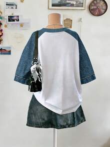 Lalippa Women's Casual T-Shirt With Denim Effect Print And Raglan Sleeves - Multicolor - View 8