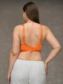 SHEIN Plus Size Wireless Curve Bralette, Minimalist Design, Olive Green Orange Lingerie Orange Bra Orange Bralette - Orange - View 2