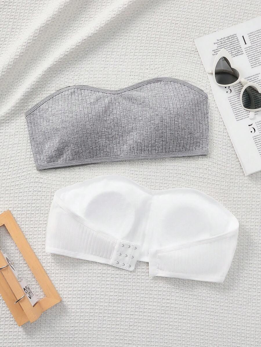 SHEIN 青少年女孩簡約舒適親膚內墊抹胸式內衣 2件/組 - 彩色 - 查看 1