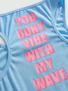 ROMWE Y2K Aesthetic Letter Slogan Graphic Print Women's Tank Top - Blue - View 4